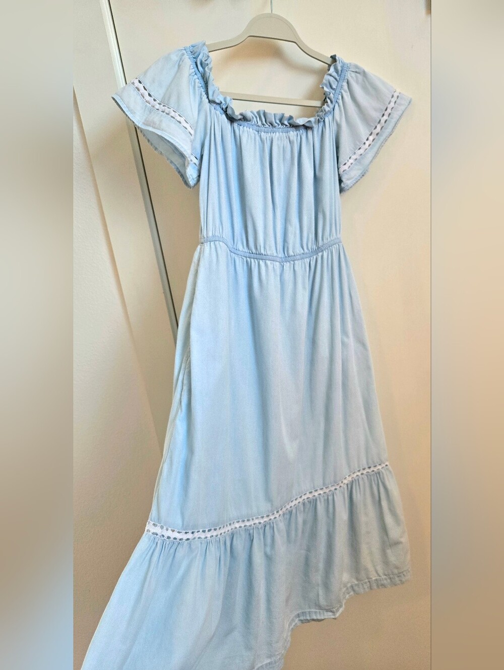 BCBGeneration Light Blue Maxi Dress with Lace Trim